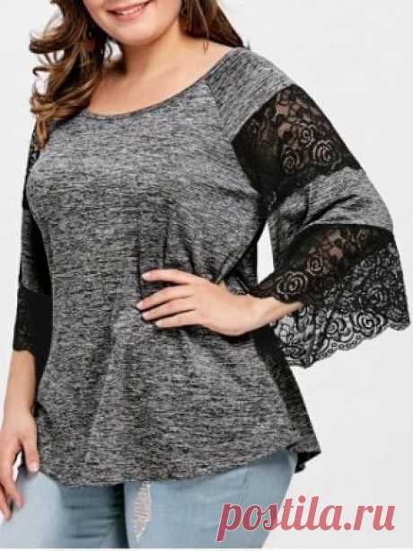 Lace Panel Plus Size Flare Sleeve T-shirt Cheapest and Latest women & men fashion site including categories such as dresses, shoes, bags and jewelry with free shipping all over the world.