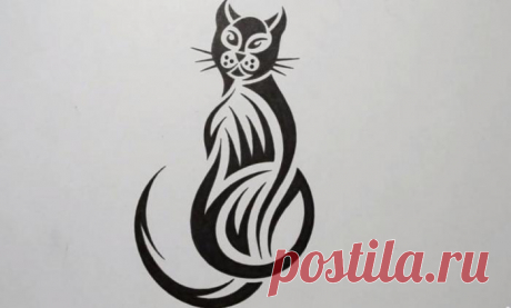 Как нарисовать кошку в стиле тату на бумаге поэтапно