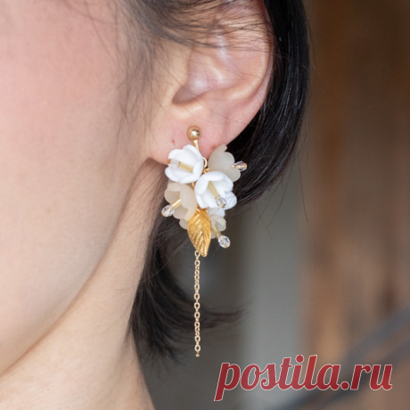 房咲きピアス／イヤリング（ピンク・パープル） イヤリング・ノンホールピアス 地下3階 通販｜Creema(クリーマ)