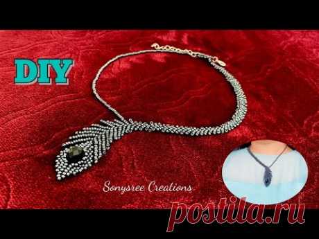 Feather Beaded Necklace || DIY Beads Peacock Feather