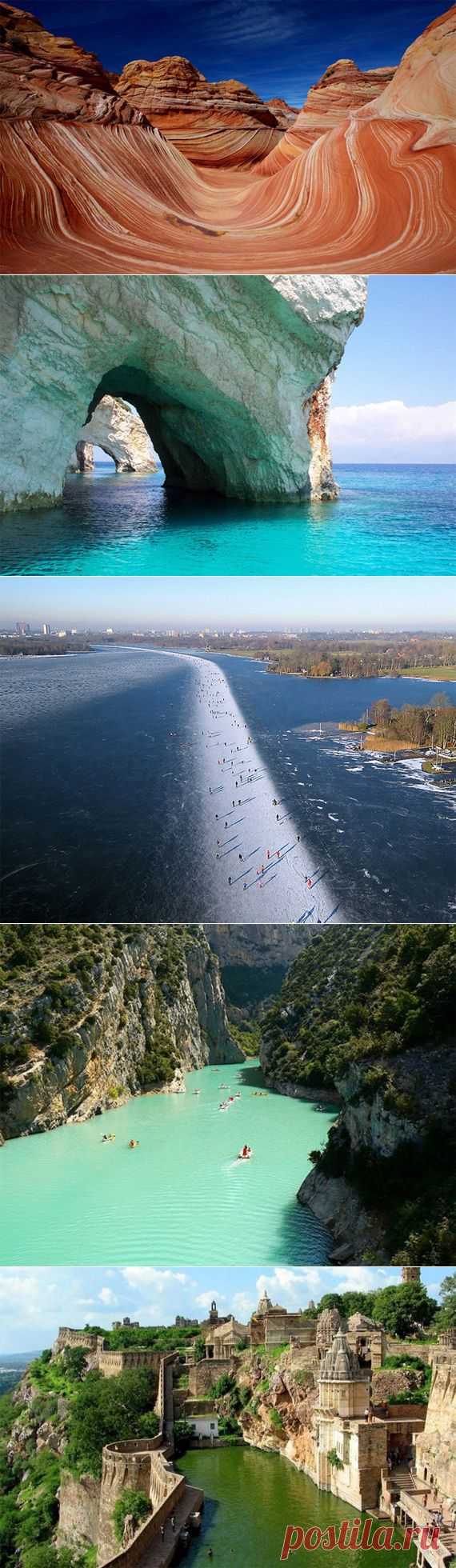 Самые красивые места на Земле Preachers Rock, Прекестулен, Норвегия
Катание на коньках на озере Paterswoldse Meer, расположенном к югу от города Гронинген, Нидерланды
Петра,
 ИорданияНациональный парк Фрейсине, Тасмания, Австралия