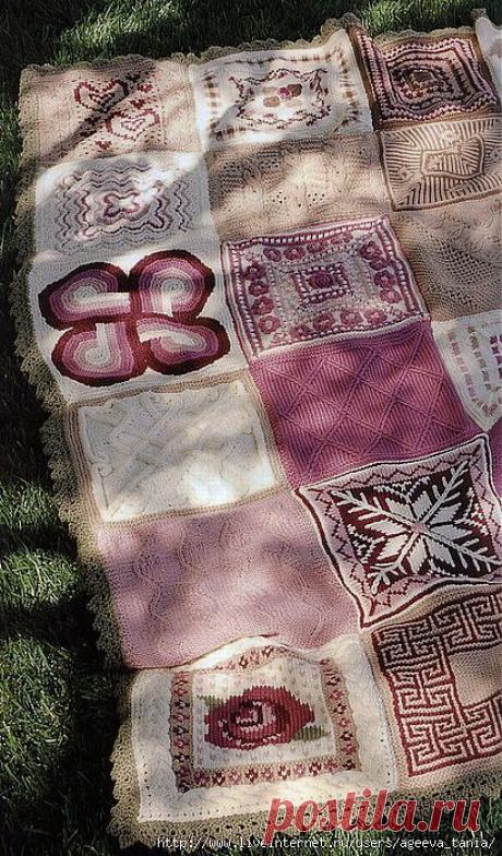 КРАСИВОЕ ОДЕЯЛО ВЯЗАНОЕ МОТИВАМИ (спицы)..