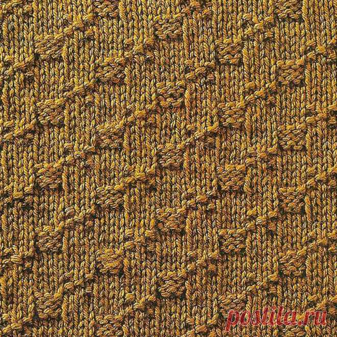 Узор № 83 - рельефный узор в клетку. Схему вязания и условные обозначения вы сможете увидеть на сайте.