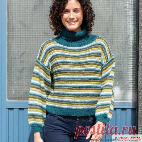 Свитер Katia Merino Aran Striped. Спицы. РАЗМЕРЫ: –а) 36-38 –б) 40-42 –в) 44-46 –г) 48-50  Модель на фото соответствует размеру –а) 36-38