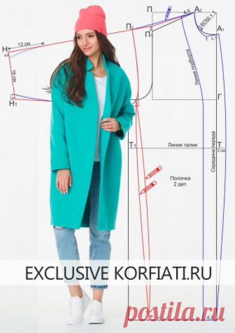 Выкройка пальто-кокон от Анастасии Корфиати Сшейте объемное пальто-кокон самостоятельно! Несмотря на кажущуюся объемность, оно весьма изящно. Выкройка пальто-кокон и инструкции по раскрою бесплатно!
