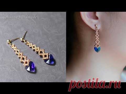 Deep blue sea heart earrings. How to make beaded jewelry. Beading tutorial