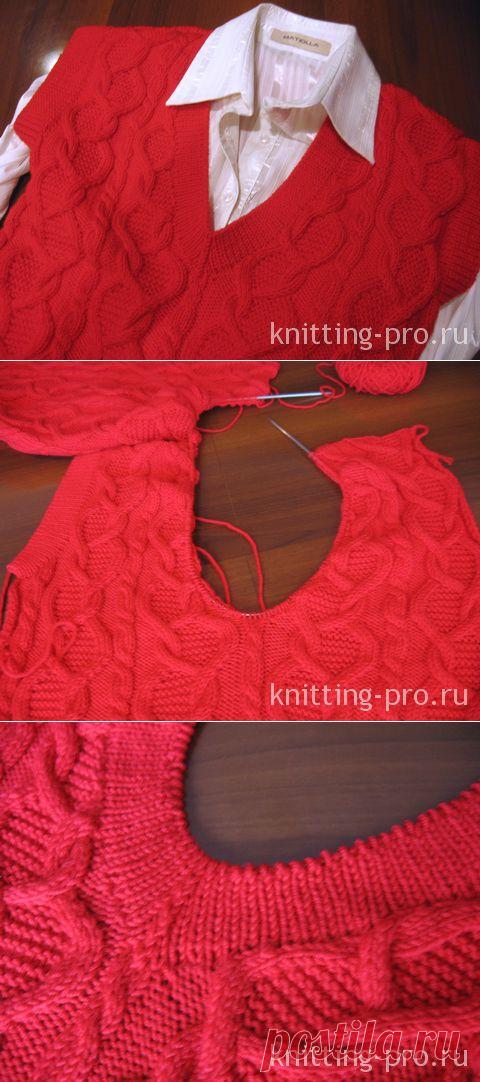 Обработка V-образного выреза горловины 1-м способом - knitting-pro.ru - От азов к мастерству