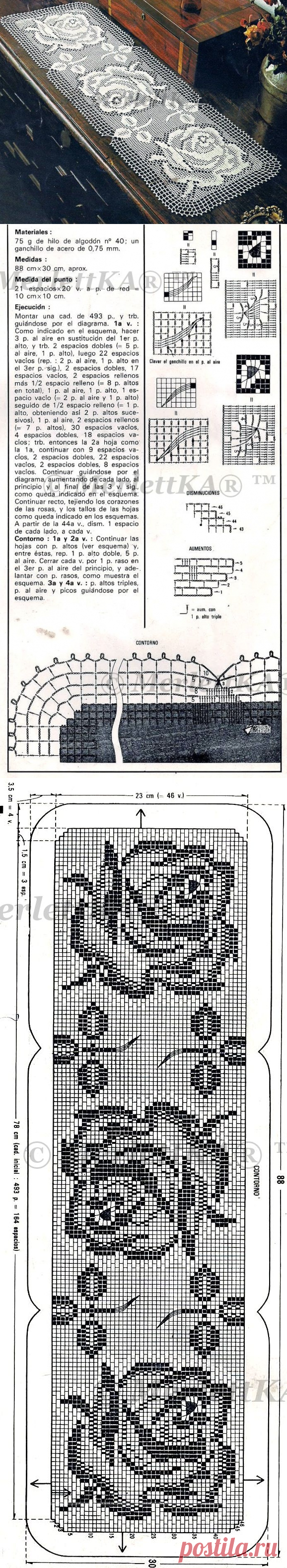 ОБВОРОЖИТЕЛЬНЫЕ РОЗЫ В ТЕХНИКЕ ФИЛЕЙНОГО ВЯЗАНИЯ КРЮЧКОМ ☼ ДОРОЖКА / Всё из мира рукоделия (изучаю и делюсь различными техниками и видами рукоделия)