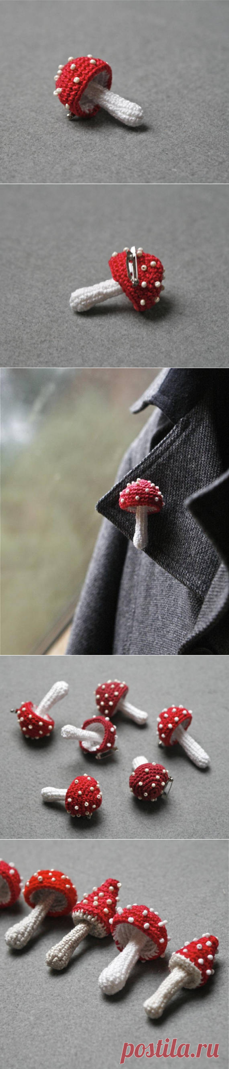 Toadstool pin crochet mushroom brooch woodland jewelry