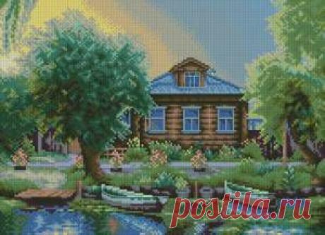 Домик у пруда - Пейзажи, здания - Схемы вышивки на shemka.at.ua - Схемка