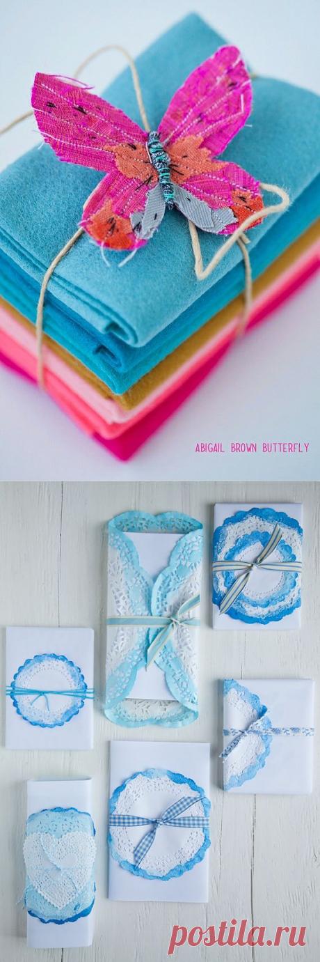 Упаковка подарка с вышитой бабочкой или салфетками: / Упаковка подарков /