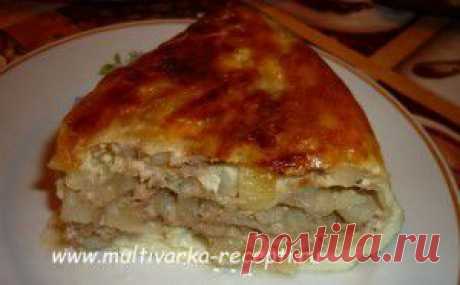 Пирог из лаваша с фаршем и картофелем в мультиварке |