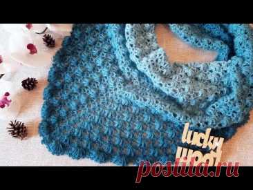 Вяжем бактус (шаль) "Зимний вечер" крючком. Легко❗раппорт 2 ряда.