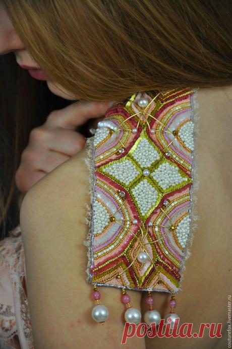 Купить Res. Браслет &quot;Восточная сказка&quot; - розовый, персиково-розовый, жемчужный, золотой, широкий браслет