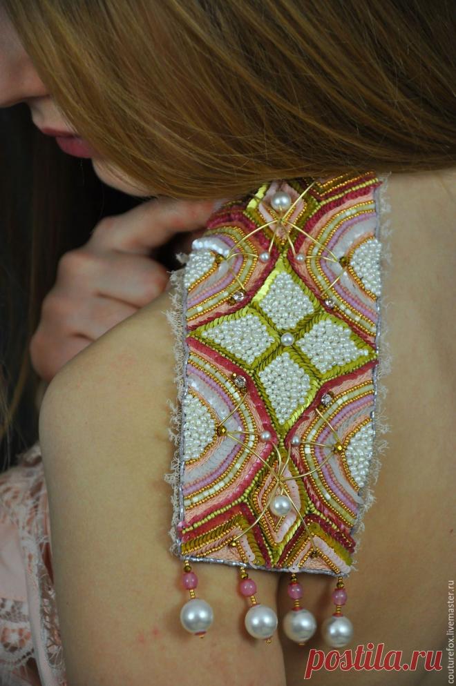 Купить Res. Браслет "Восточная сказка" - розовый, персиково-розовый, жемчужный, золотой, широкий браслет