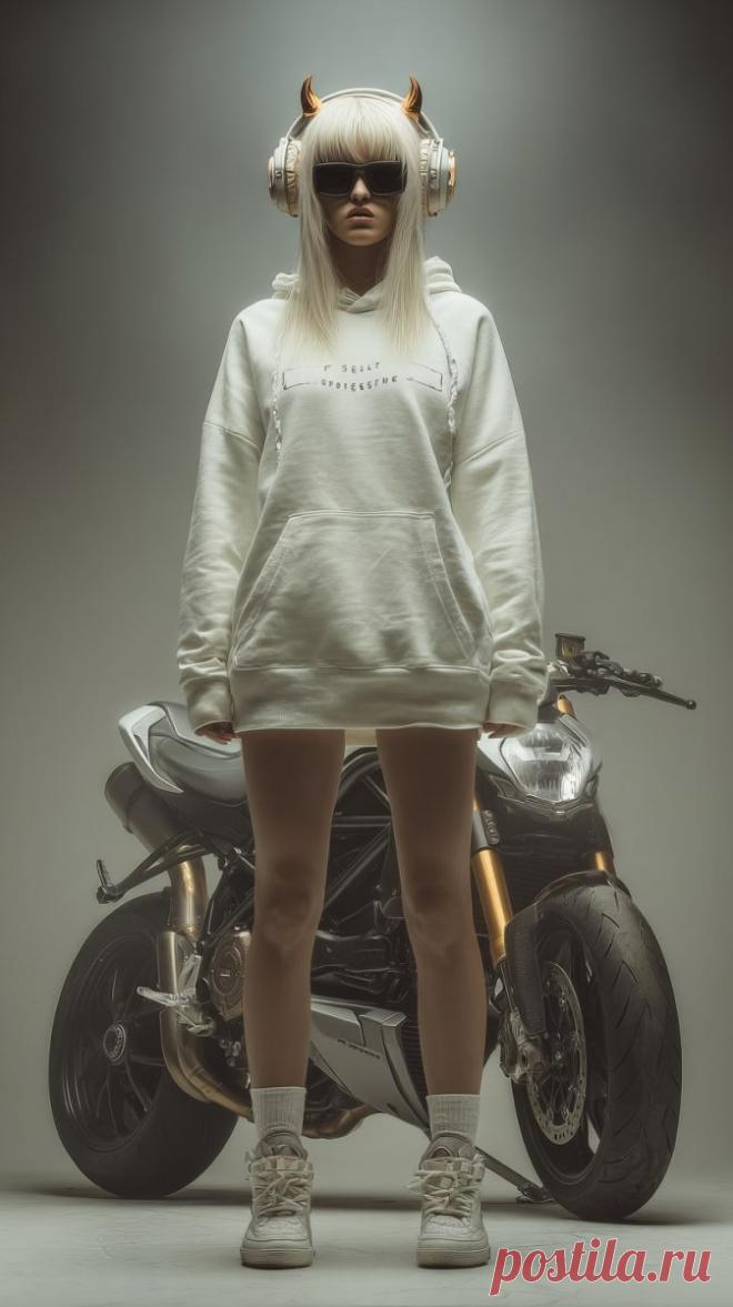 Загадочная девушка на мотоцикле в футуристичном стиле и мрачной атмосфере. Изображение из нейронной сети Midjourney - Midjourney примеры промтов - Форум ИИ о нейросетях - Yes Ai