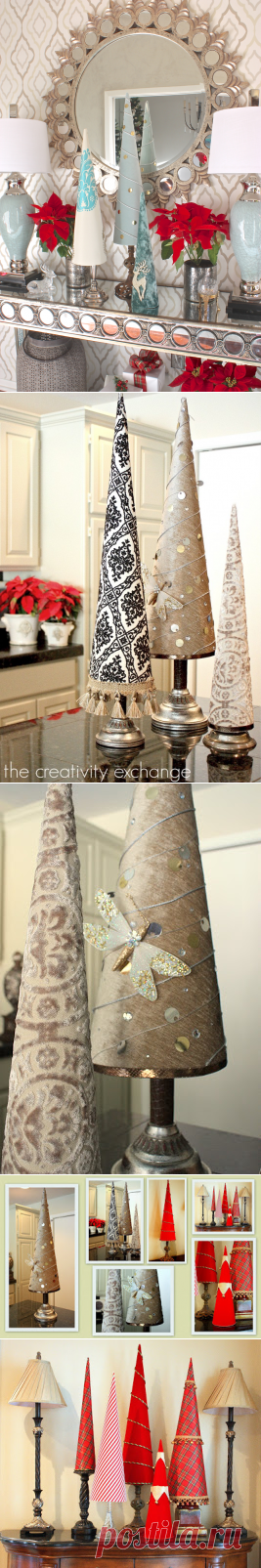 Fabric Covered Poster Board Christmas Tree ConesThe Creativity Exchange