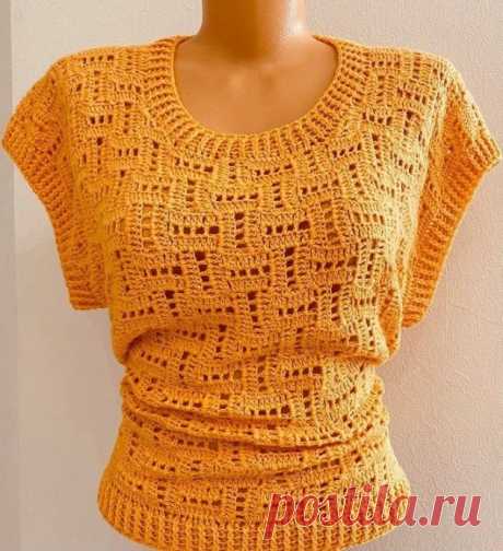 Ажурный топ в стиле "вязанный пэчворк" крючком. Схема узора. / knittingideas.ru