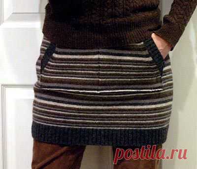 Теплая юбка из старого свитера