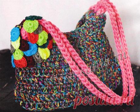 Вязаная сумка на длинных лямках