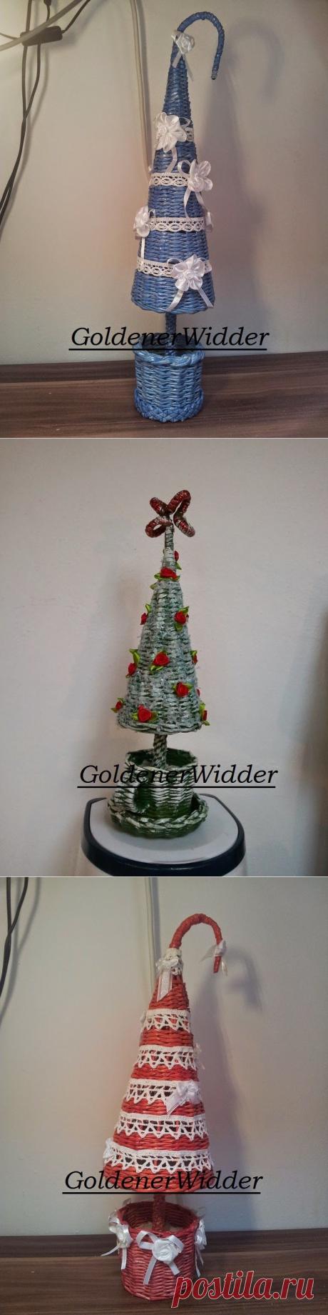 Плетение из газетных трубочек: Ёлка ( верёвочка). Новогодняя поделка. Конус.
