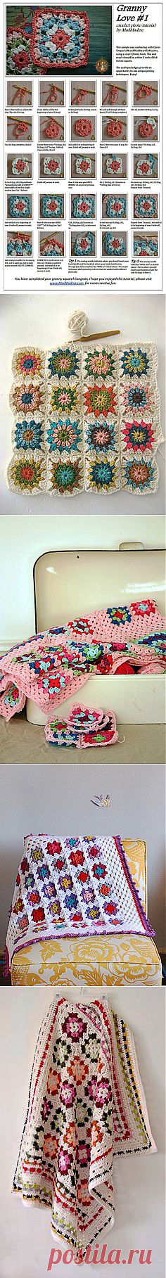 Granny Love Square - photo tutorial | Crochet