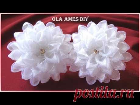 Пышные цветы-банты 10 см из органзы/Канзаши/Organza Ribbon Flower/Flor de fita/Ola ameS DIY - YouTube