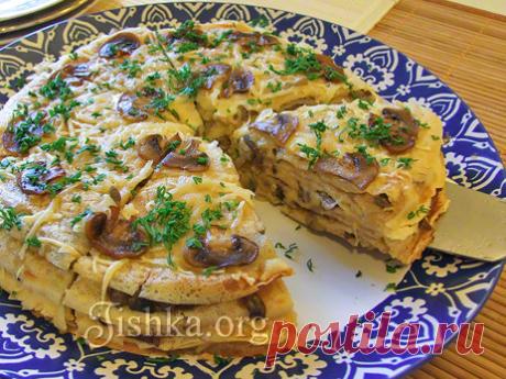 Блинный торт с грибами и сыром - Кулинарные пошаговые рецепты с фото.