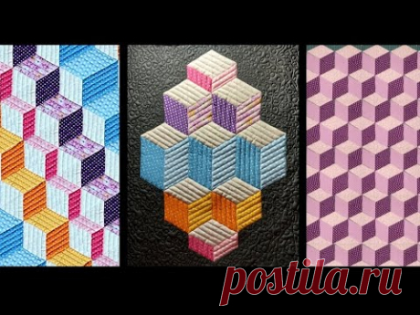 Пэчворк для начинающих. 3D блок &quot;куб&quot; быстрым способом. Расчет размеров и варианты раскладки.