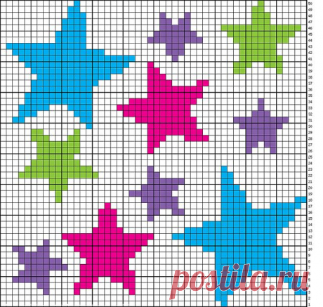 Cross-stitch Stars... no color chart available, just use the pattern chart as your color guide or choose your own colors...    Ravelry: Array of Stars Chart pattern by Niamh Dhabolt