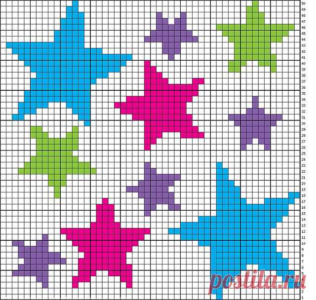 Cross-stitch Stars... no color chart available, just use the pattern chart as your color guide or choose your own colors...    Ravelry: Array of Stars Chart pattern by Niamh Dhabolt