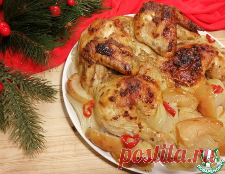 Курица, запечённая с луком и яблоками – кулинарный рецепт