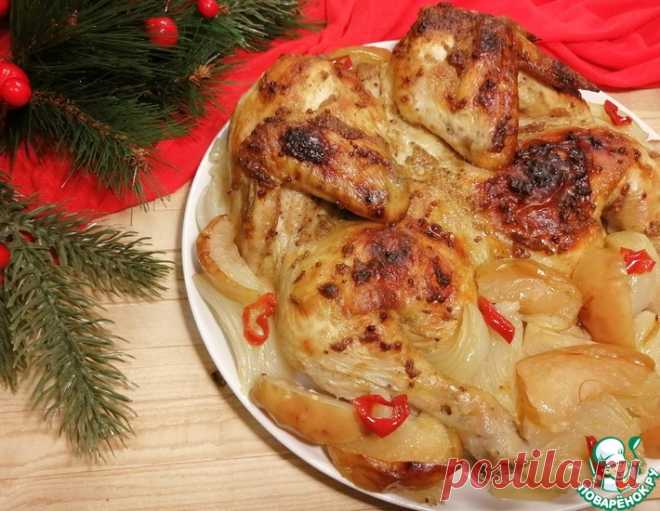 Курица, запечённая с луком и яблоками – кулинарный рецепт