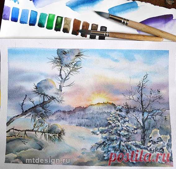 ​Пейзаж с зимними ёлками