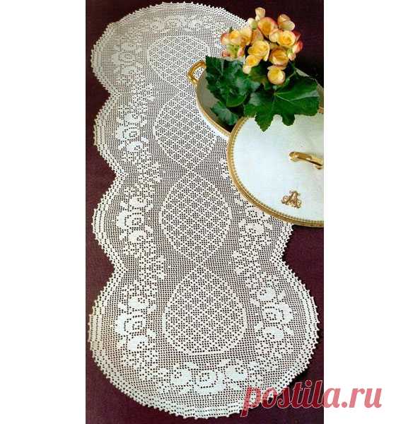 Салфетка-дорожка Вязаная крючком филейная салфетка-дорожка с узором из восьмерок. Схема