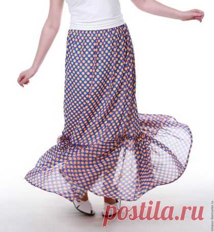 Купить Юбка в пол из шифона " Рыжий горошек" - в горошек, изумрудно-зеленый, юбка в пол