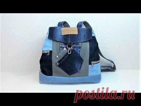 Как сшить джинсовый рюкзак. Patchwork. How to sew a denim backpack. DIY denim bag