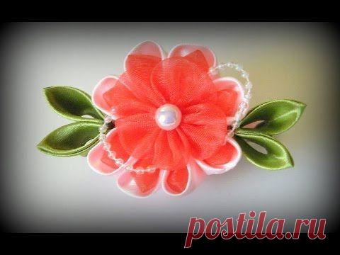 Заколка канзаши из ленты и органзы. Страна Мастеров