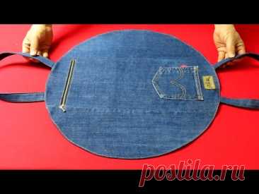 DIY'원'을 활용하여 "귀여운 토트백" 쉽고 빠르게 만드는 방법!/cute "half moon tote bag" with a circle/made of old jeans