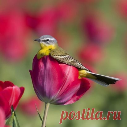 Прелесть! ... :)))
Птичка отдыхает в бутоне тюльпана )