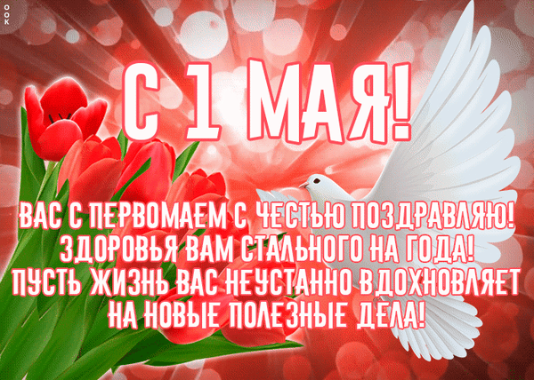 С Первомаем, с дивным днем,
Будет пусть удача в нем,
Счастье, радость и достаток,
И в любом труде порядок.