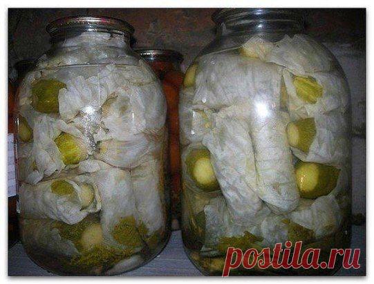 ОГУРЦЫ В КАПУСТНЫХ ЛИСТЬЯХ!