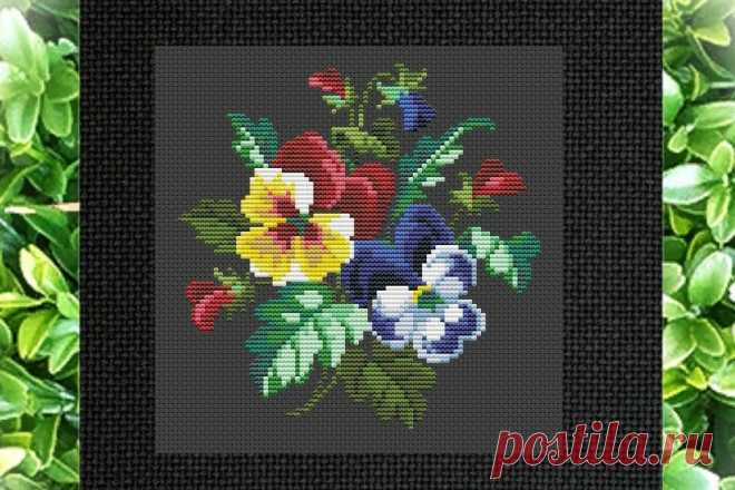 Vintage Cross Stitch Scheme Violets 2 (2103419) | Cross Stitch | Design Bundles