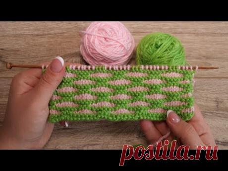 Двухцветный узор спицами «Продолговатые ячейки» | Two-color knitting pattern «Oblong cells»