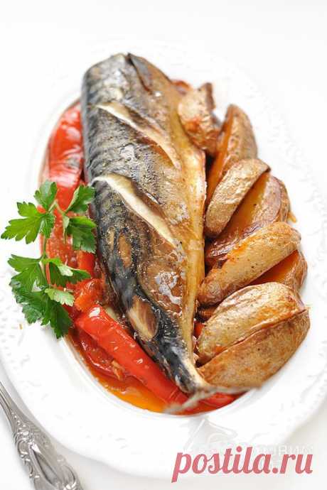 Рецепт: Скумбрия, запеченная с картофелем и болгарским перцем