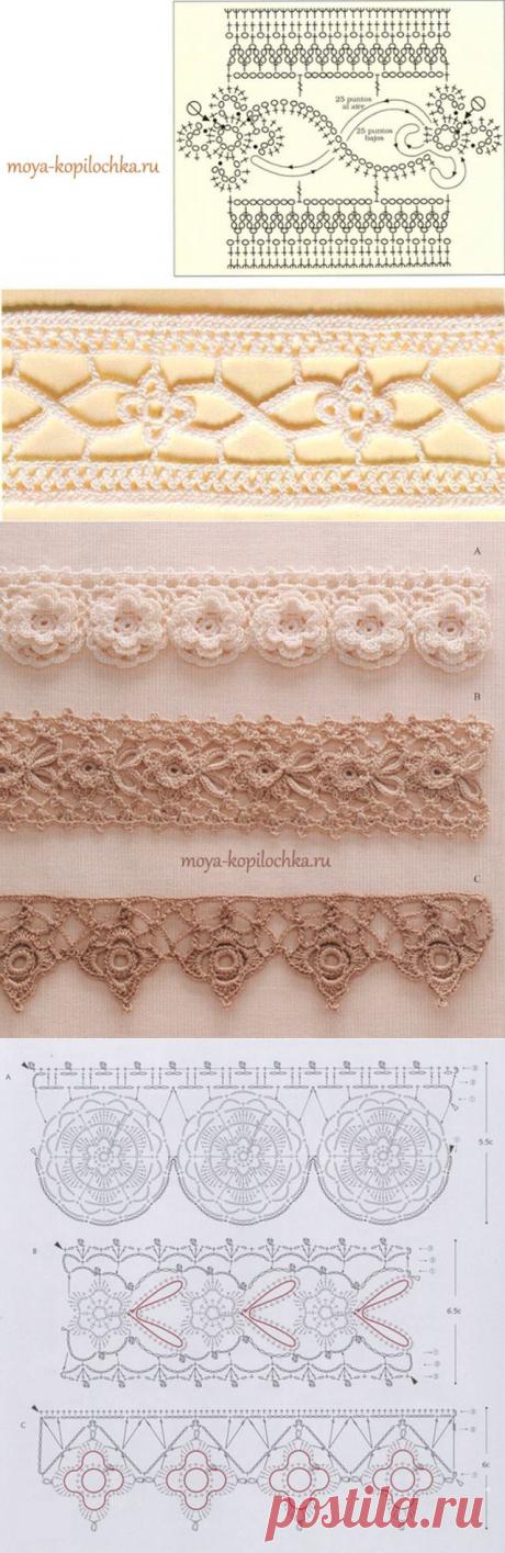 42 образца вязаного кружева для отделки края изделия со схемами - Вязание - Моя копилочка
