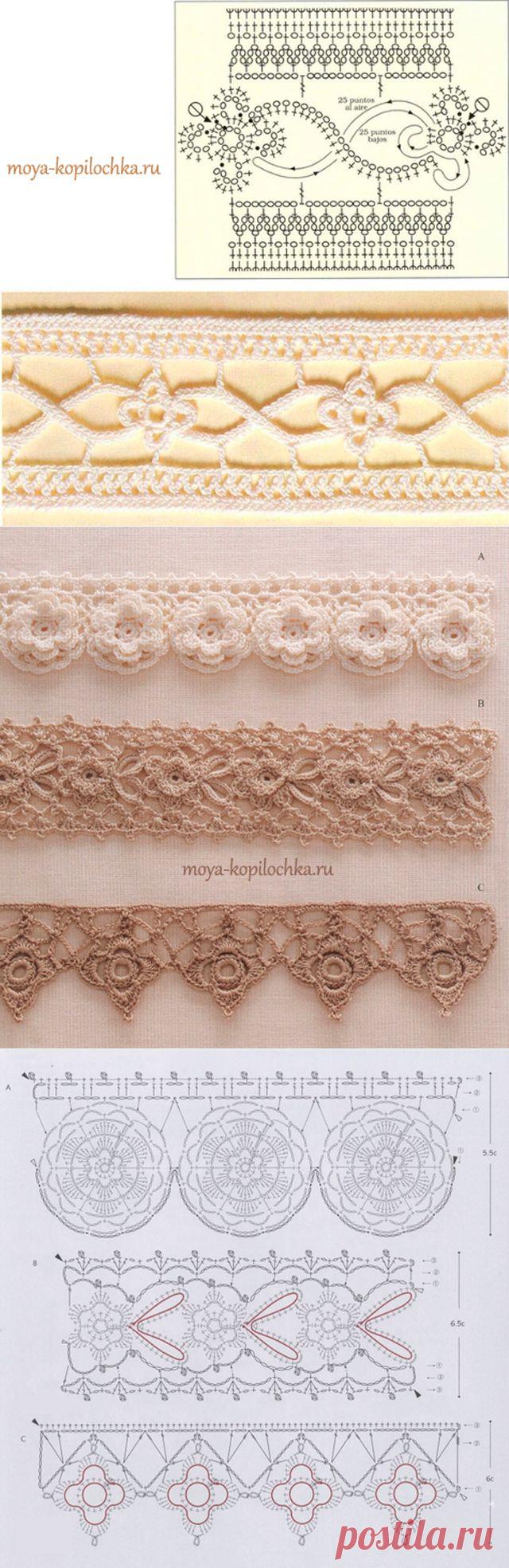 42 образца вязаного кружева для отделки края изделия со схемами - Вязание - Моя копилочка