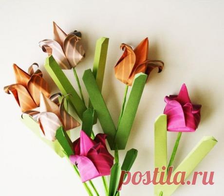 Тюльпаны в технике оригами 💐 / Вязание как искусство!
