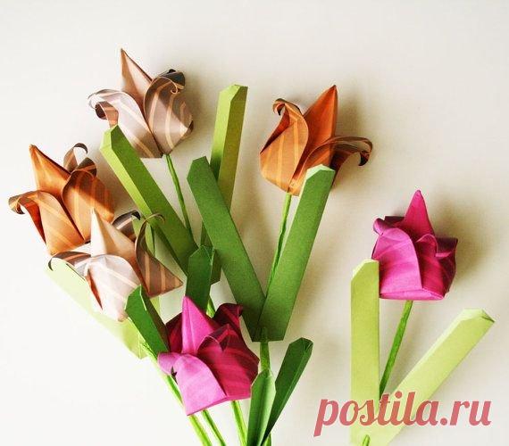 Тюльпаны в технике оригами 💐 / Вязание как искусство!