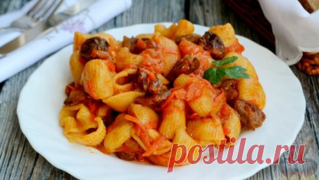 ЛУЧШИЕ РЕЦЕПТЫ RussianFood.com | Сытный семейный ужин без особых хлопот. Куриные сердечки с макаронами.